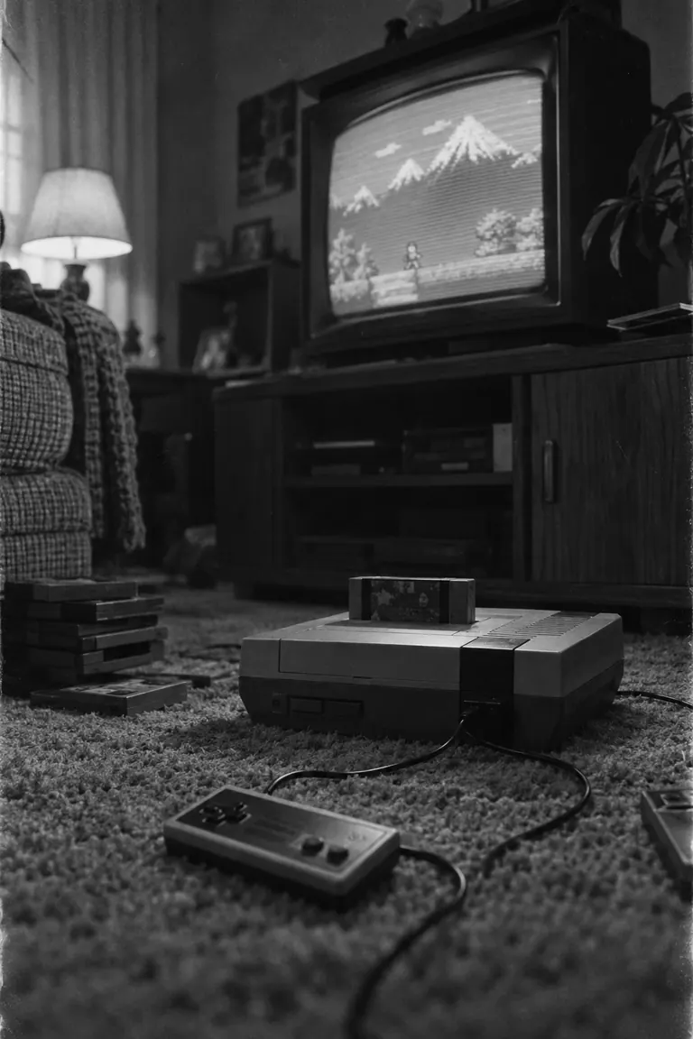 8-bit home console and gamepad in front of a CRT television